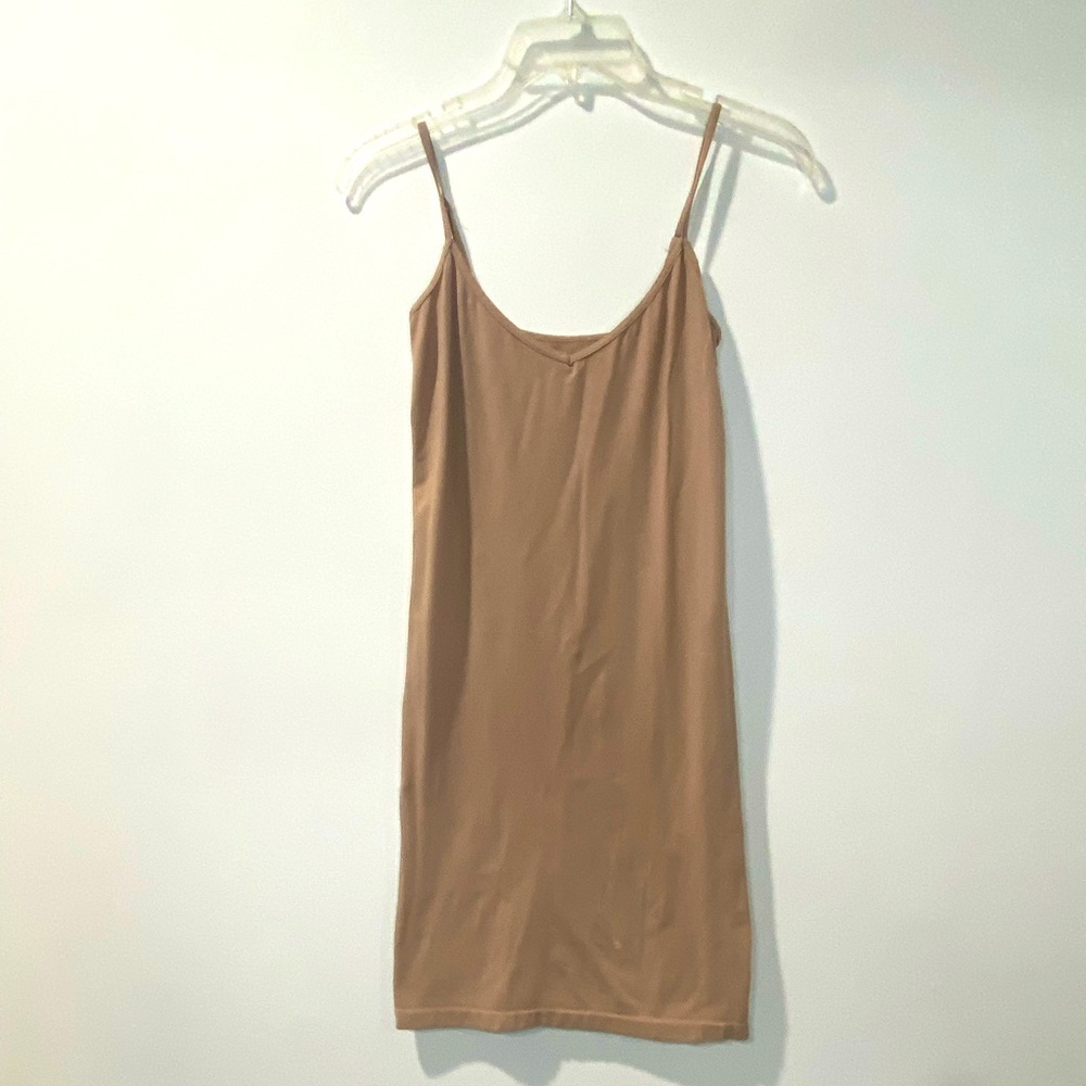3 slip dresses. Grey. Tan. Black.